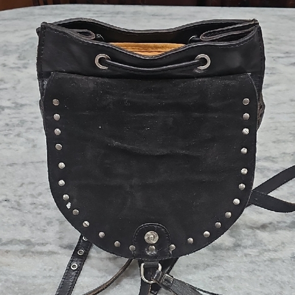 Black Leather Backpack with Renaissance Coins Silver Accents - Picture 8 of 16